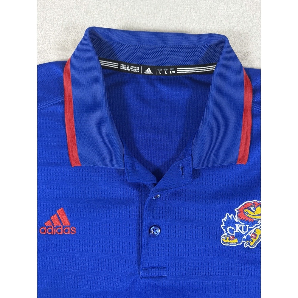 Adidas Kansas Jayhawks Polo Shirt Mens Large Blue Climalite Performance NCAA